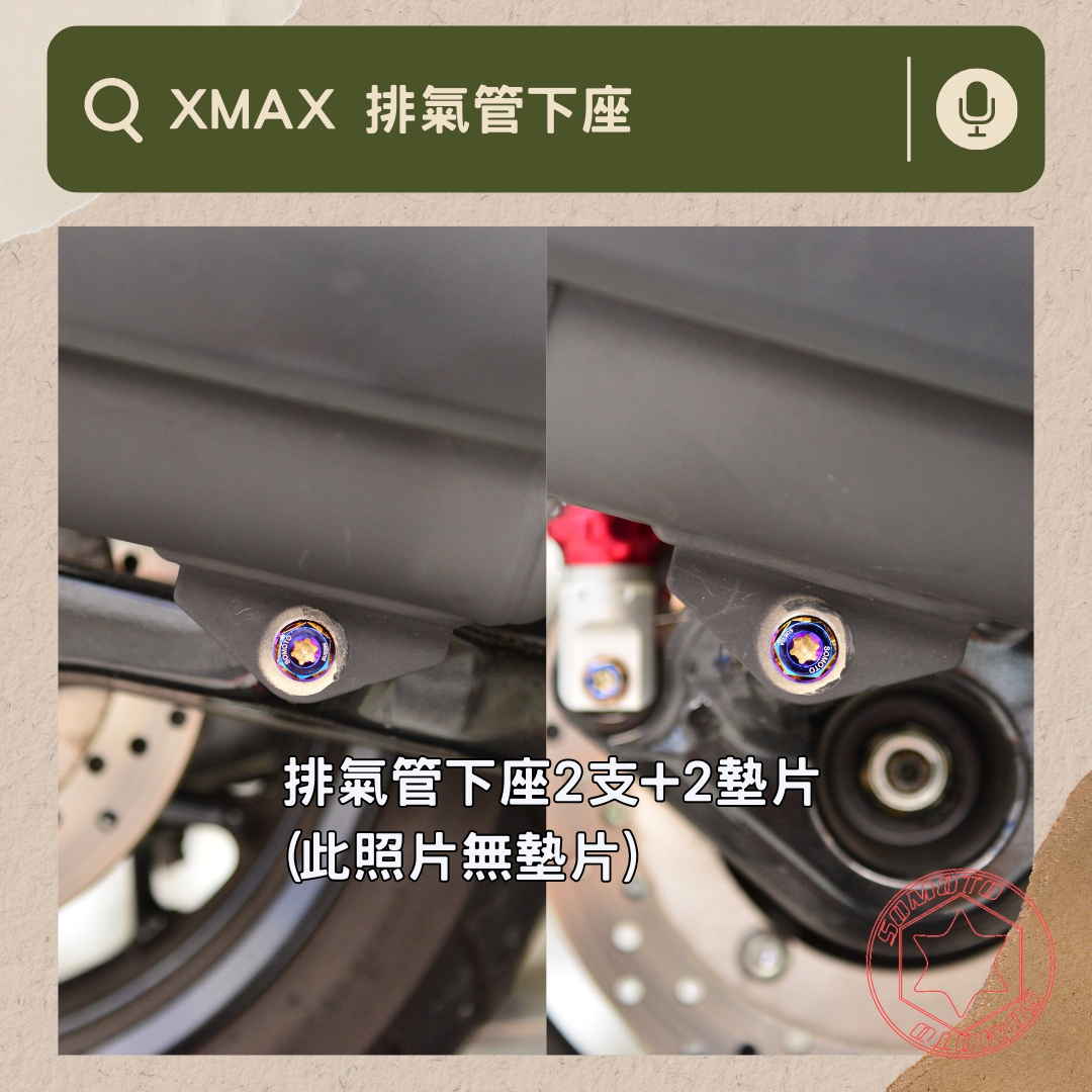 XMAX 排氣管下座部位說明與實裝圈選圖